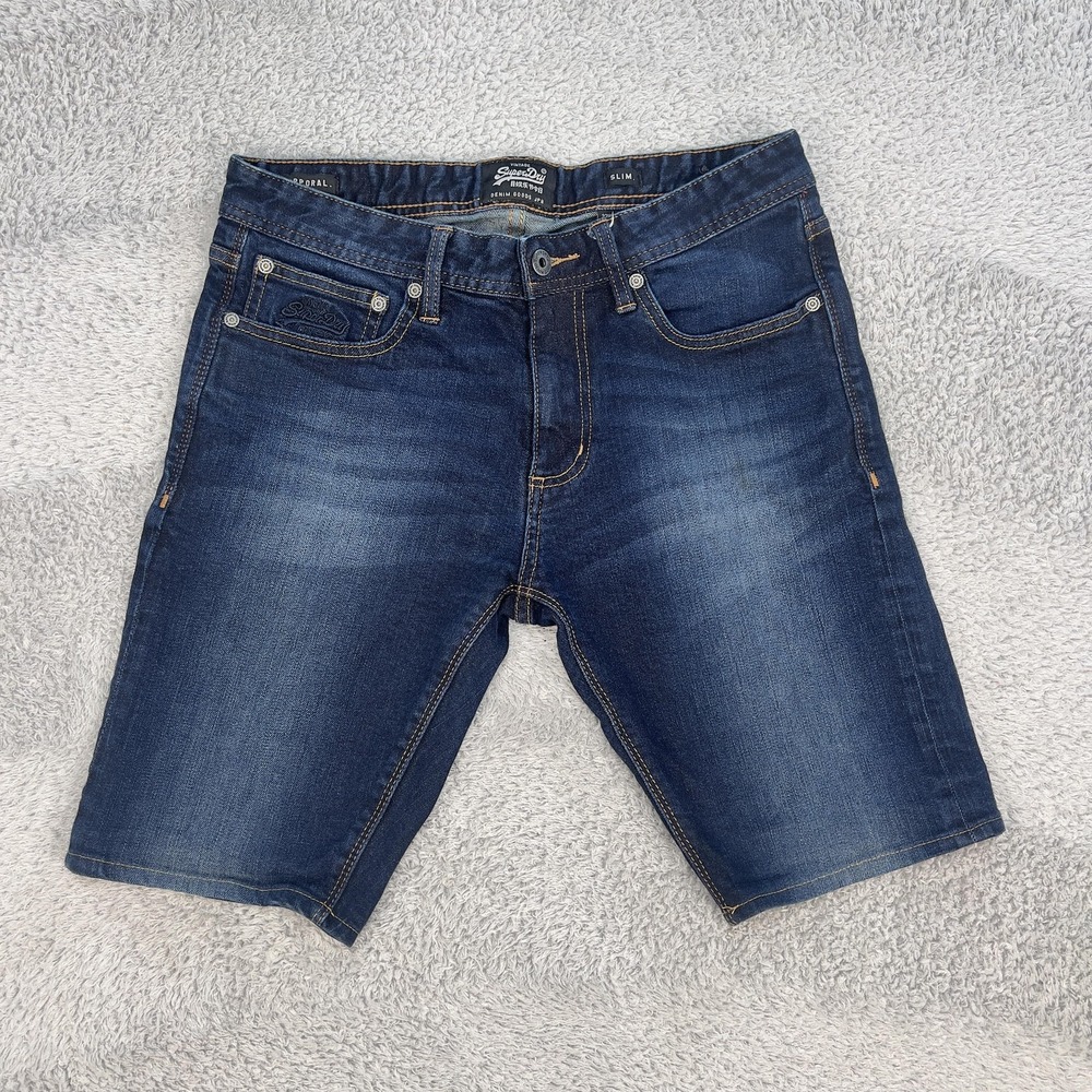 Superdry Jean Shorts Mens 32 Blue Denim Corporal Slim 5 Pocket Hemmed M70003KQF7